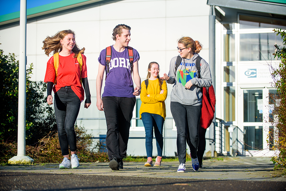 Students walking away from UHI Orkney Campus