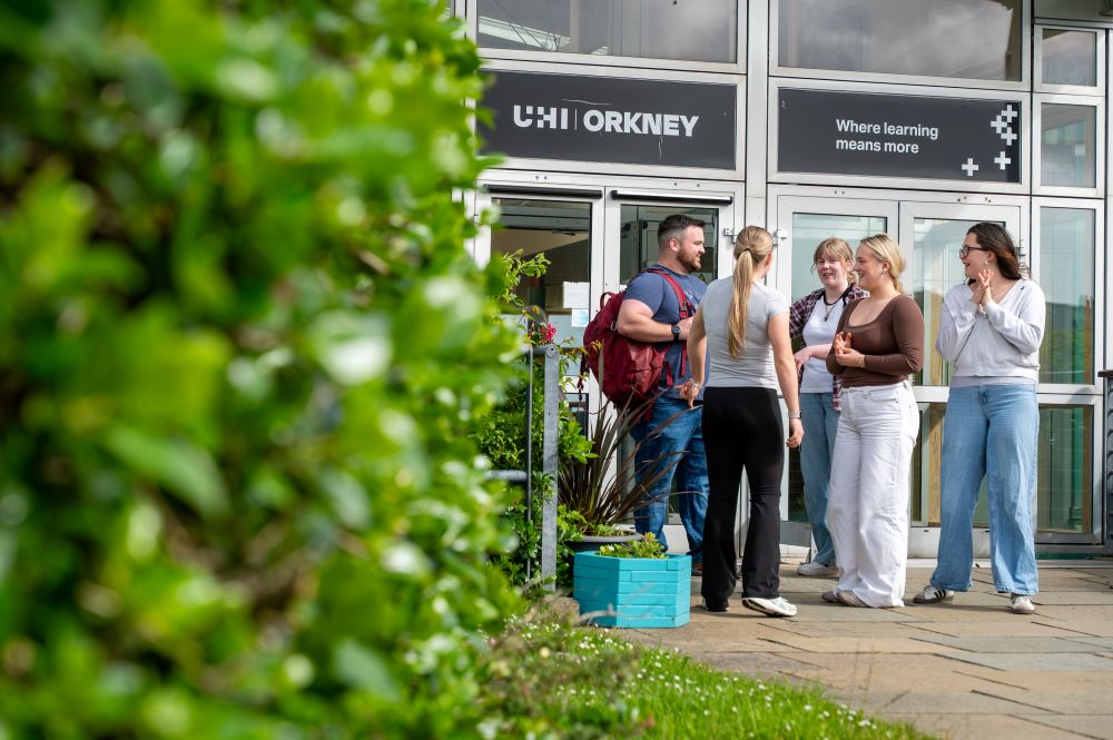 UHI Orkney students outside the main building
