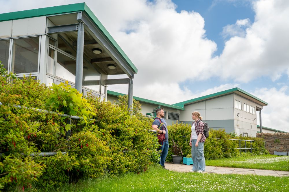 Students outside the main UHI Orkney building