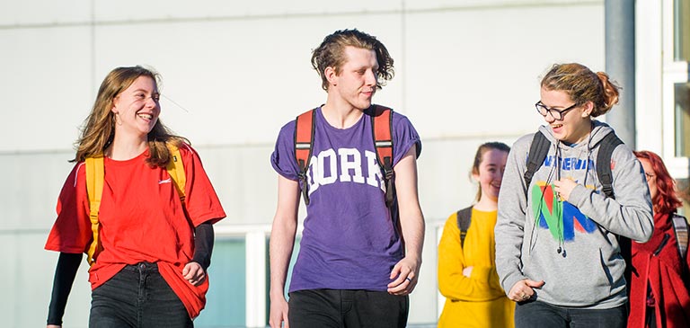 students walking outside Orkney College UHI